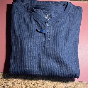 George Dark Blue Textured Henley Top